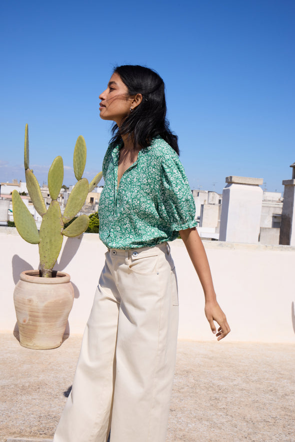 Blouse Vera pine green flower LENZING™ECOVERO™