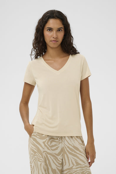 T-shirt Columbine col en v oatmeal TENCEL™