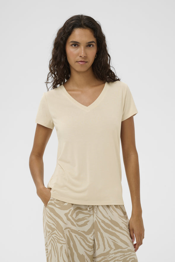 T-shirt Columbine col en v oatmeal TENCEL™