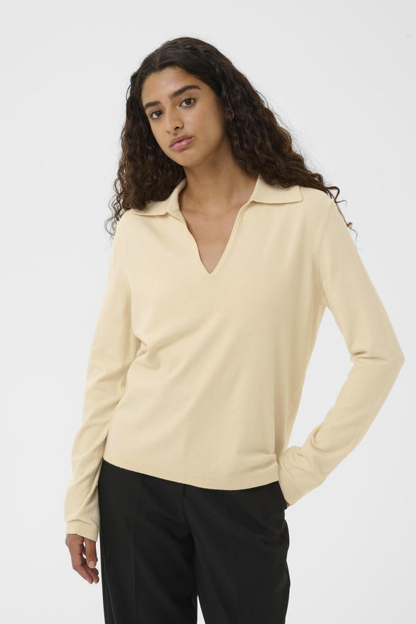 Polo Spina manches longues sandshell (LENZING™ECOVERO™)