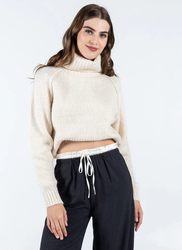 Tricot col roulé crop