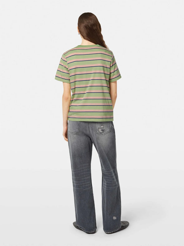 Green, peach and blue striped T-shirt