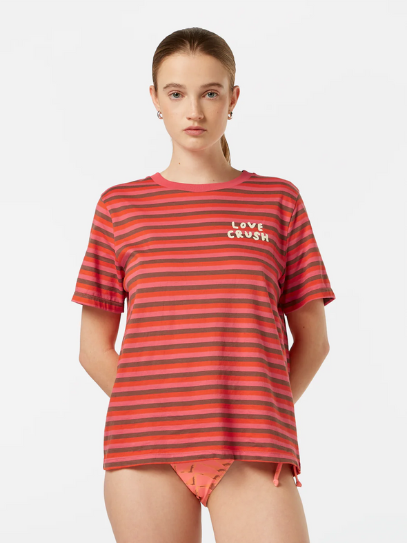 Red, pink and brown striped T-shirt