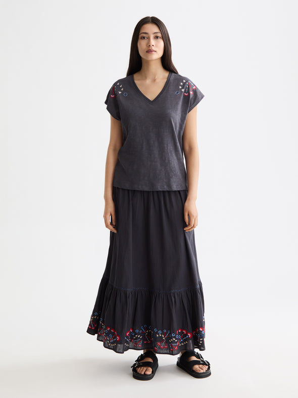 Blouse col V brodée