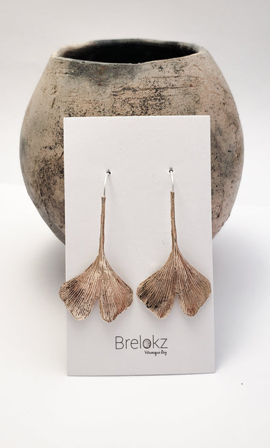 Boucles d'oreilles Feuilles de Ginkgo en bronze