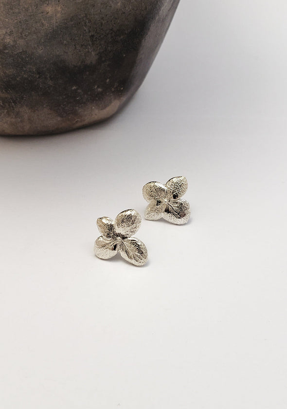 Stud earrings Hydrangea flowers in silver