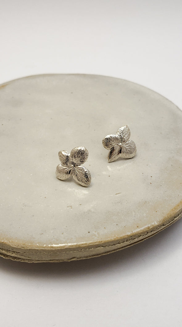 Stud earrings Hydrangea flowers in silver