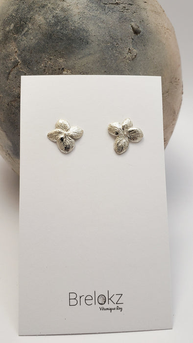 Stud earrings Hydrangea flowers in silver