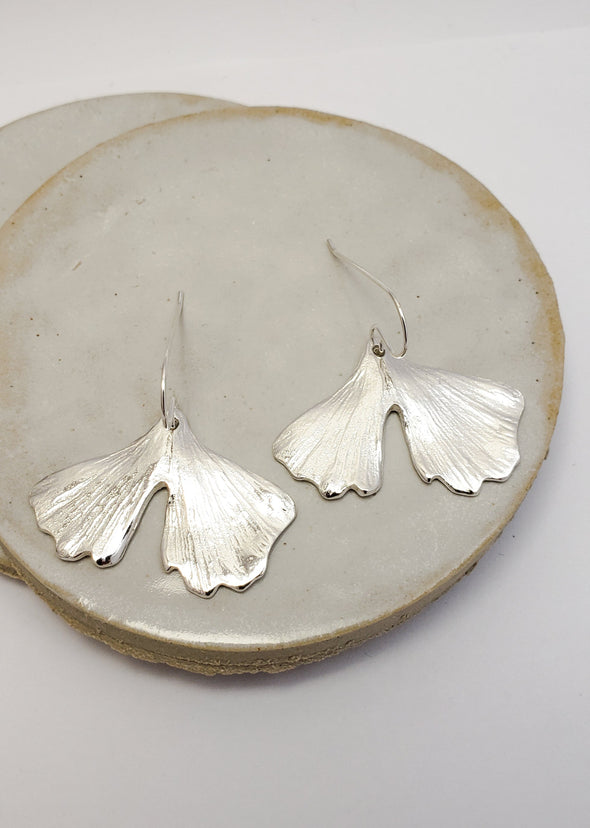 Silver Ginkgo earrings