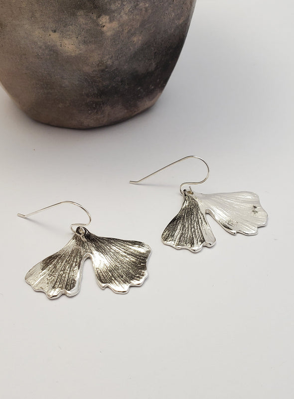 Silver Ginkgo earrings