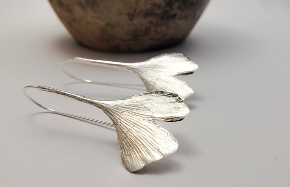 Silver Ginkgo leaf earrings