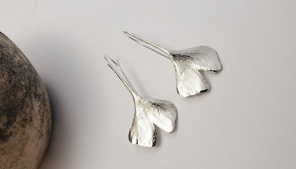 Silver Ginkgo leaf earrings