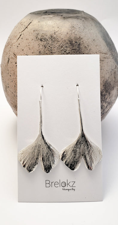 Boucles d'oreilles Feuilles de Ginkgo en argent