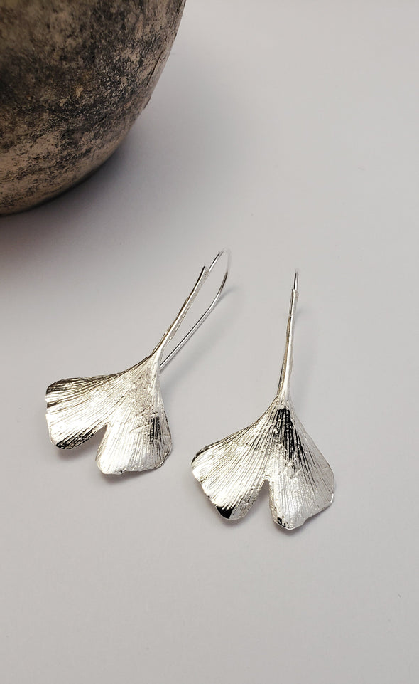 Silver Ginkgo leaf earrings