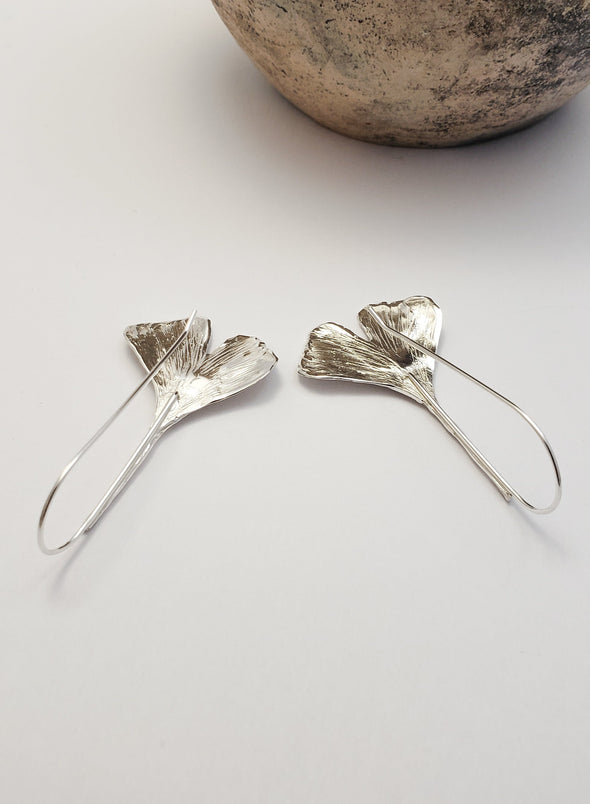 Silver Ginkgo leaf earrings