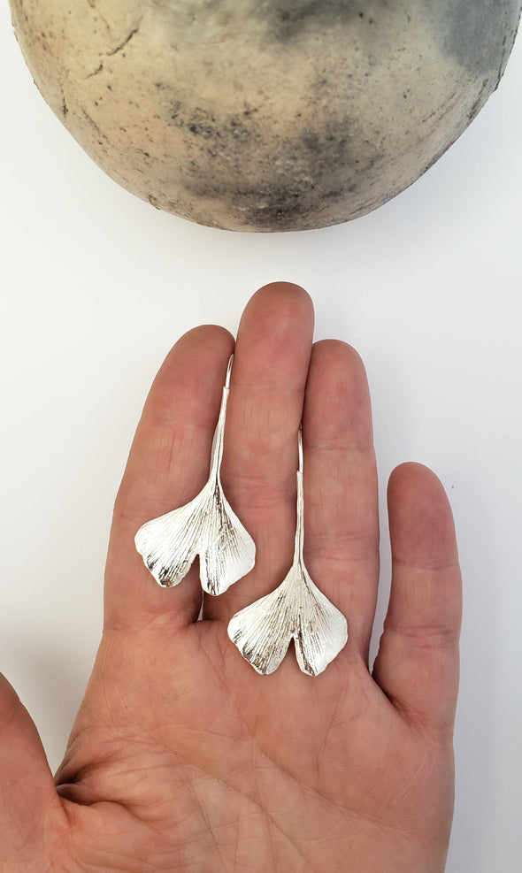 Silver Ginkgo leaf earrings