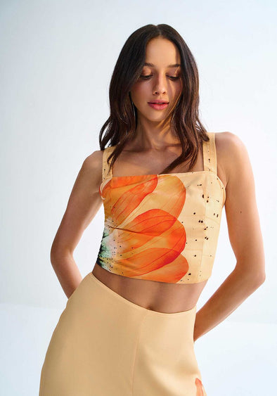 tank top crop motif fleur
