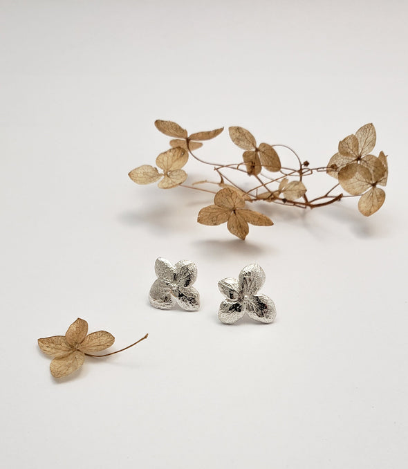 Stud earrings Hydrangea flowers in silver