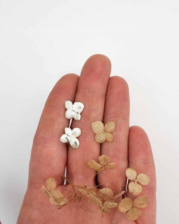 Stud earrings Hydrangea flowers in silver