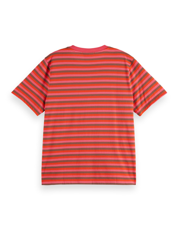 Red, pink and brown striped T-shirt