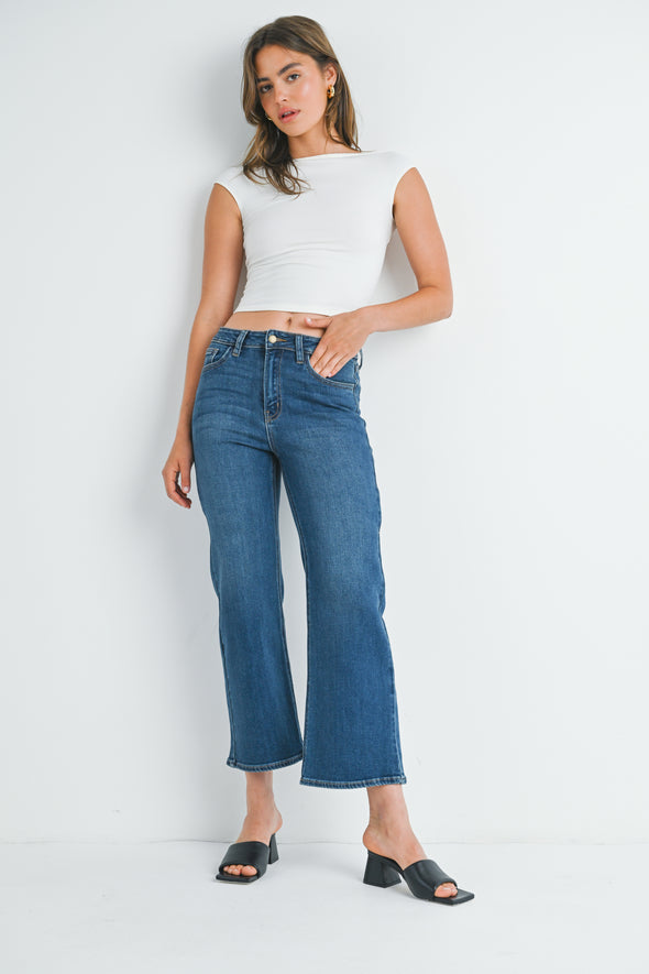 Jean cropped slim jambes larges dark denim