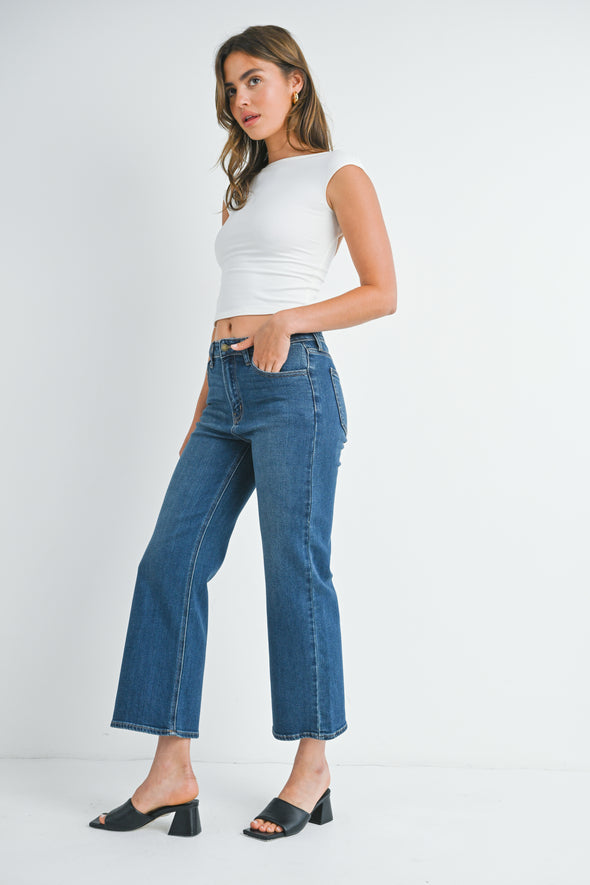 Jean cropped slim jambes larges dark denim