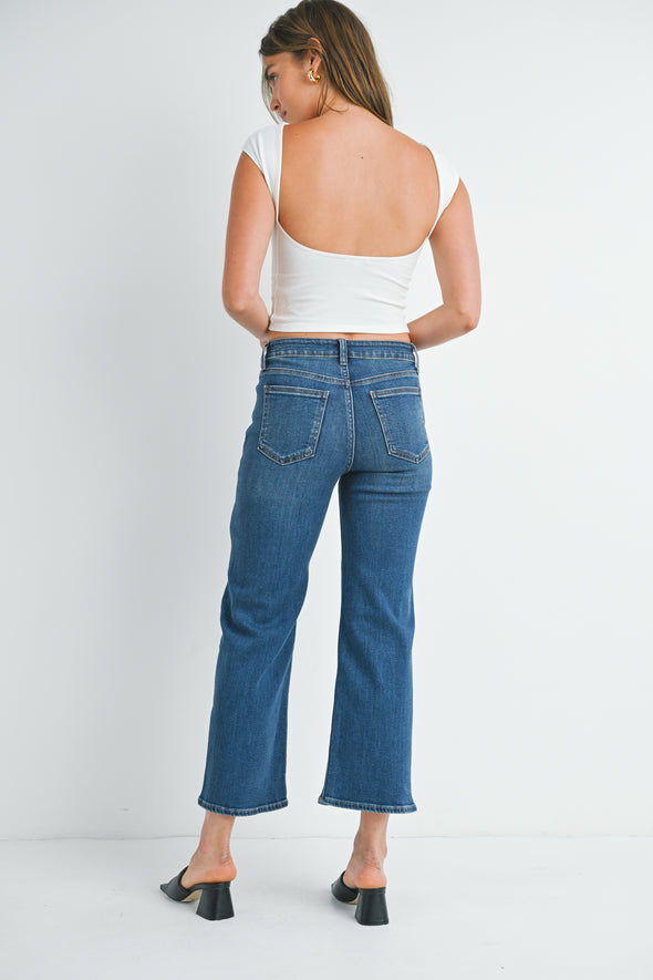 Jean cropped slim jambes larges dark denim