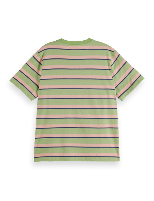 Green, peach and blue striped T-shirt