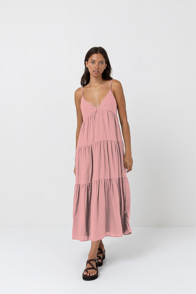 Pink ruffled maxi dress