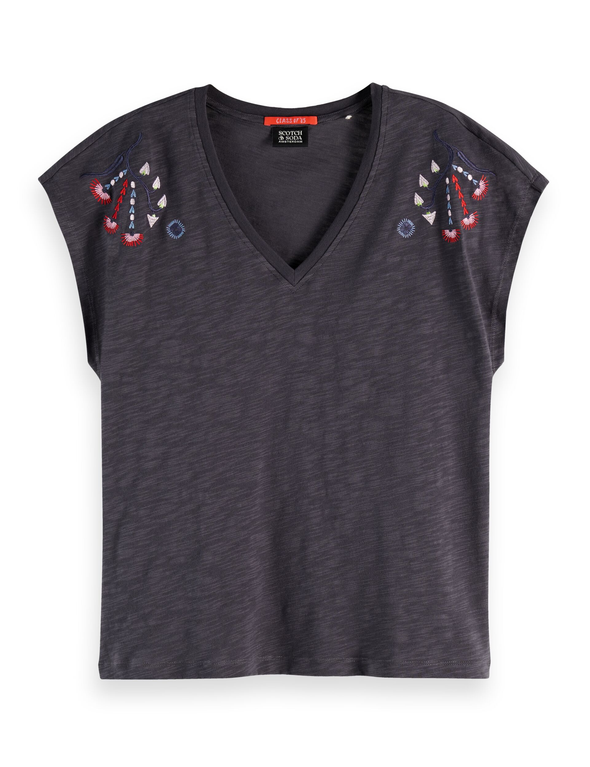Blouse col V brodée