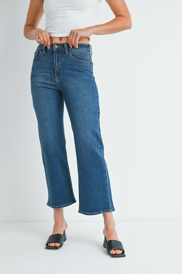 Jean cropped slim jambes larges dark denim