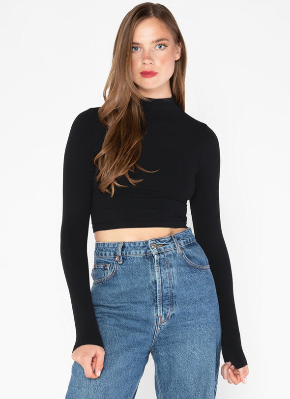 Crop Mock Neck long-sleeved bamboo sweater (2 colors)