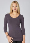 bamboo 3/4 sleeves round neck top by the brand c'est moi navy charcoal basic fitted