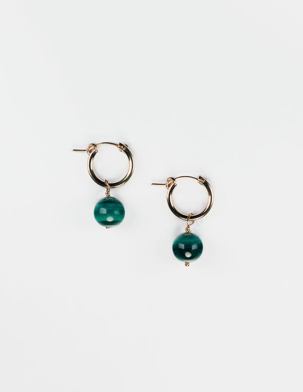 Boucles d'oreilles anneaux ronds en malachite (121-109)
