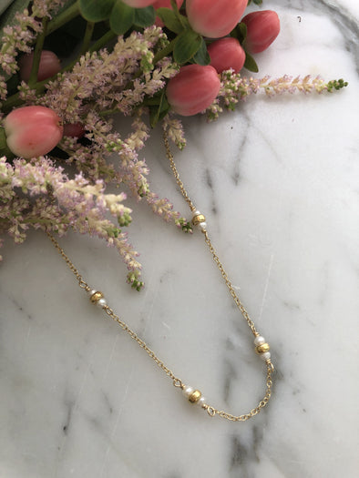 Collier 15" avec 4 rondelles et perles d'eau douce (220-211)