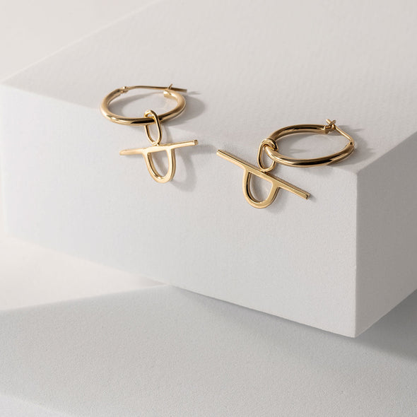 Gold Hoops With Geometric Charms - Made in Montreal