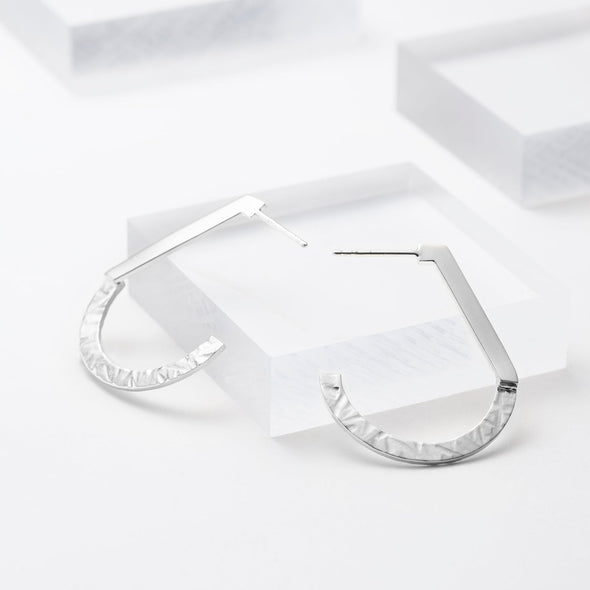Sterling silver J shape hoop stud earrings