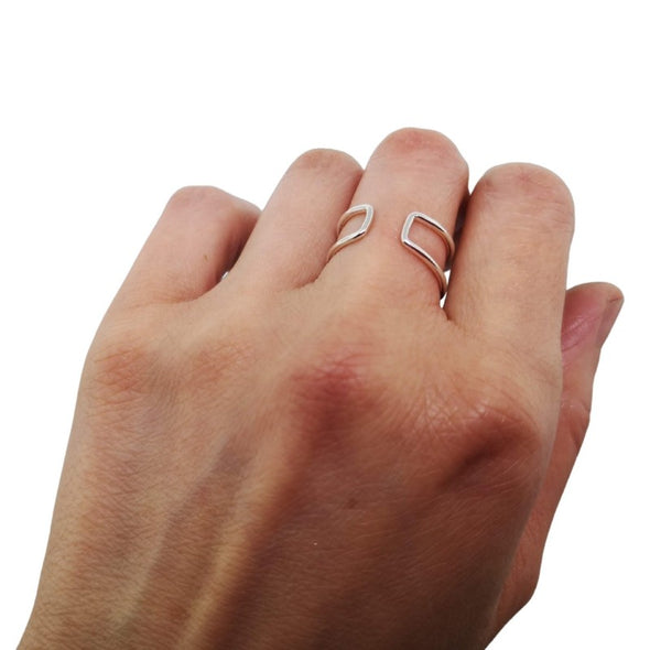sterling silver rectangular double-thread ring