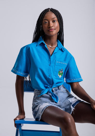 Chemise Courte Brodée Azul